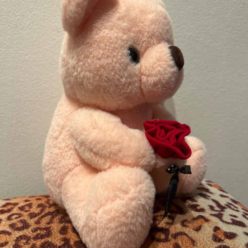 Pink teddy bear new with red rose