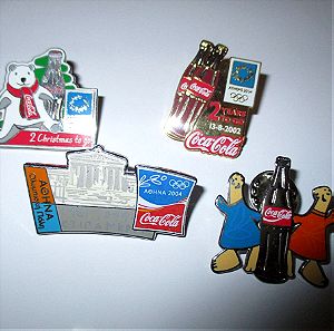 4 καρφίτσες pins , Ολυμπιακοί Αγώνες Αθηνα 2004, χορηγός Coca-Cola