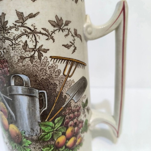 Antique French Sarreguemines OPAQUE pitcher used from 1880