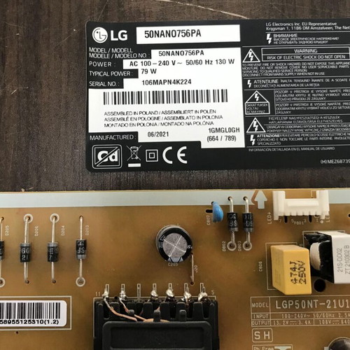 Power supply for LG 50NAN0756PA used (EAX69502002)