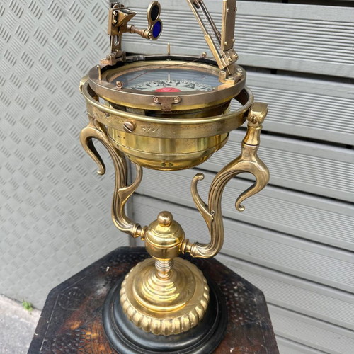 Old brass compass Japanese used, 45x25.5 cm