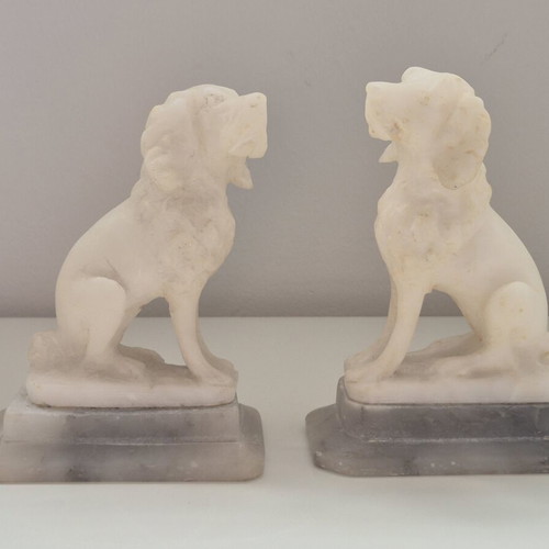 Grand Tour White Alabaster Seated Spaniel Bookends, original pair