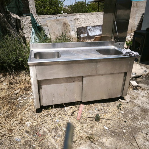 Stainless Steel Sink Counter with Two Basins and Storage