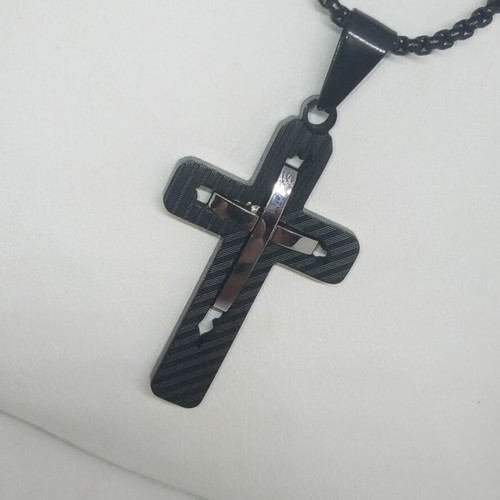 Men's Double Cross Pendant Stainless Steel New with Chain