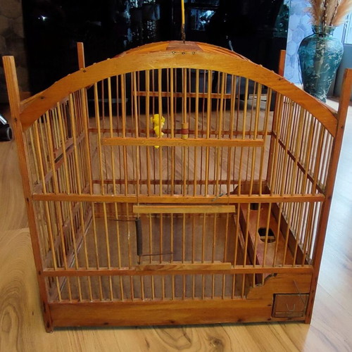 Handmade wooden birdcage for canaries used, vintage style