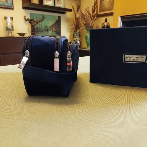 Dolce & Gabbana Velvet Toiletry Bag New, Black and Blue