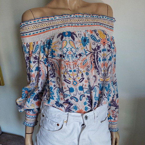 Stella Forest Paris Off The Shoulder Top like new, boho multicolor