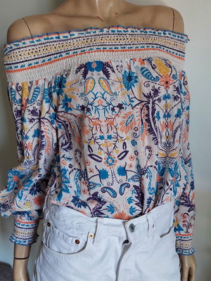 Stella Forest Paris Off The Shoulder Top like new, boho multicolor
