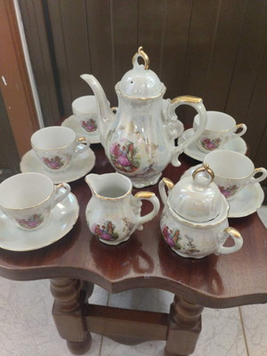 Vintage Katsutani China Tea Set 15 Pieces Iridescent Porcelain Fragonard