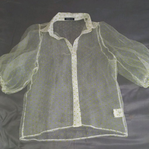 Seethrough Decoro Shirt new, puffed 3/4 sleeves, white-green, size M