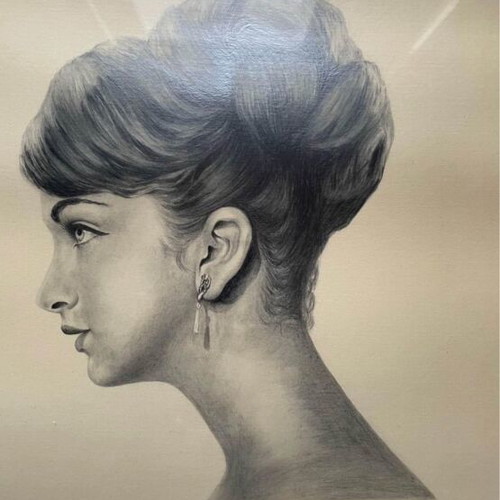 Pencil drawing painting used, 45x48 cm with frame