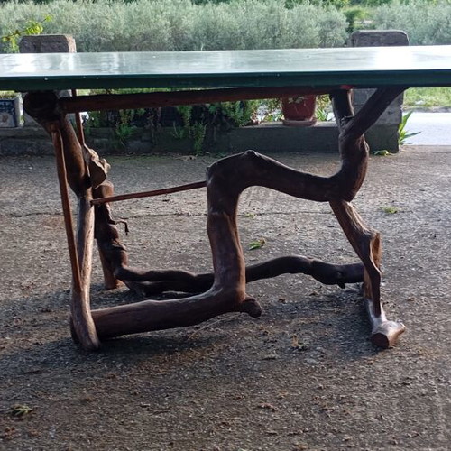 Handmade tables from roots and branches with glass top, new