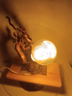 Handmade Driftwood Table Lamp with Large Edison Bulb