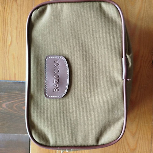 Toiletry bag like new, brown canvas with leather strap BAZOOKA