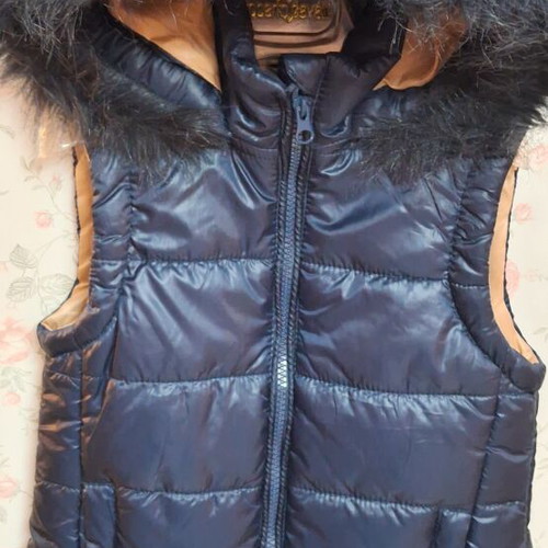 Tiffosi sleeveless vest with fur hood, blue, size 5-6 years