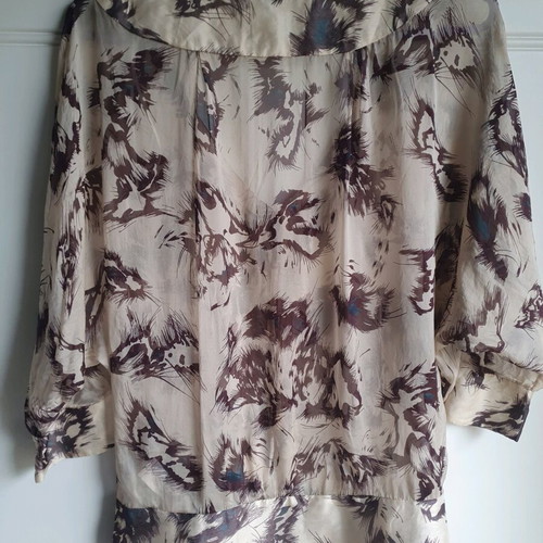 Zara all-silk blouse like new, printed beige brown