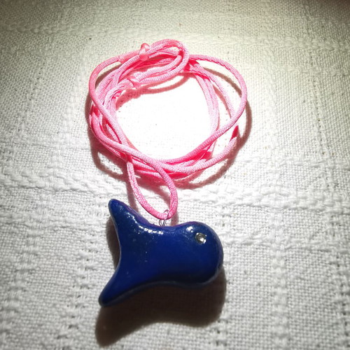 Fish pendant handmade from fimo with rhinestone and adjustable cord