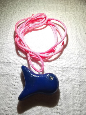 Fish pendant handmade from fimo with rhinestone and adjustable cord