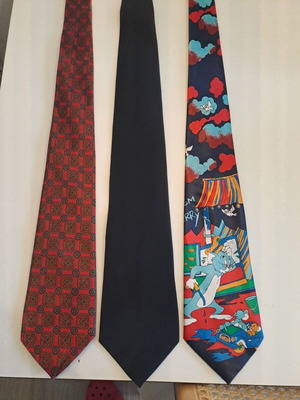 Vintage ties like new, set of 3, black and multicolor