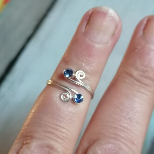 925 Silver Spiral Toe Ring with Blue Strass New