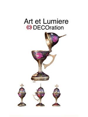 Art et Lumiere incense burner used, solid brass with enamel and floral designs