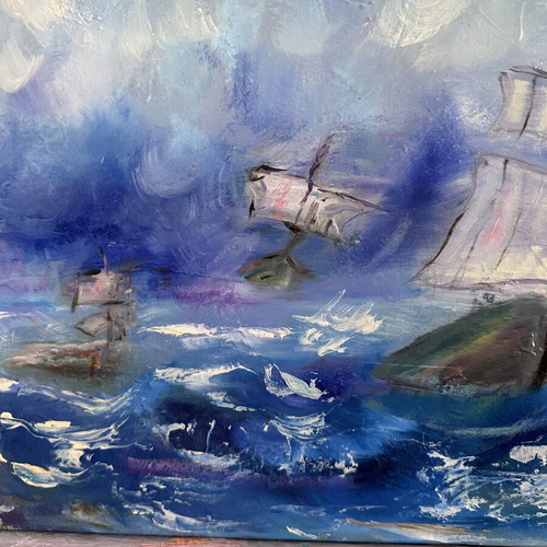 Vintage Boats Original Oil Painting on Canvas Unique Artwork