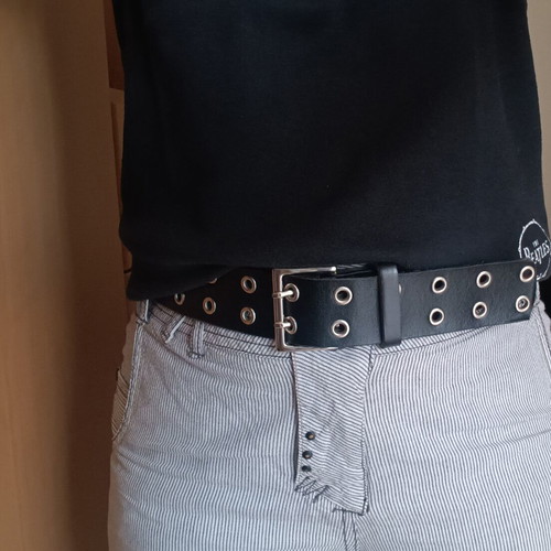 Leather belt unisex used with large studs, 95 cm black