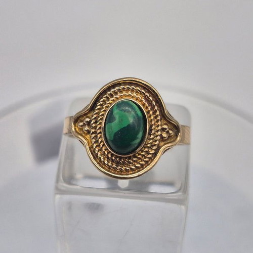 Malachite Brass Adjustable Ring