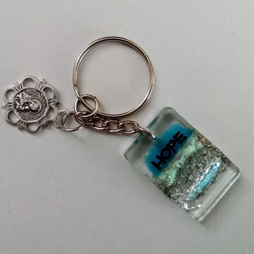 Handmade Hope pendant or keychain new, blue and silver