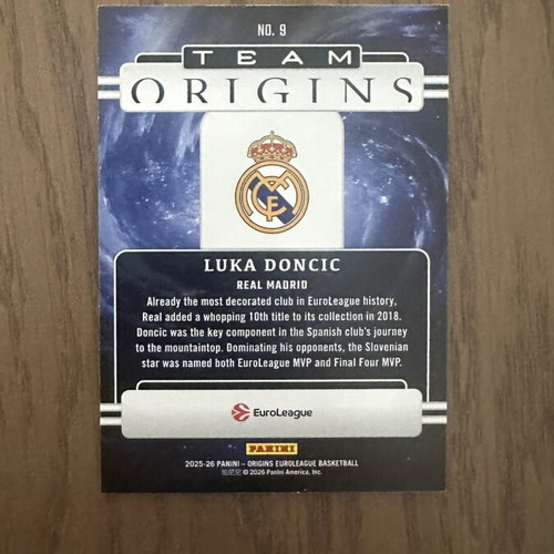 Panini EuroLeague Origins Luka Doncic card /75