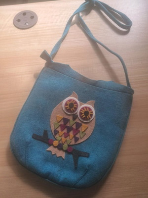 Children's felt bag petrol owl like new, crossbody