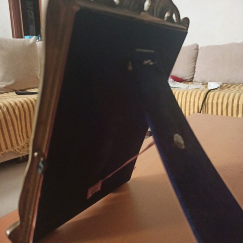 Vintage brass photo frame 17.5x20 cm with blue velvet, like new