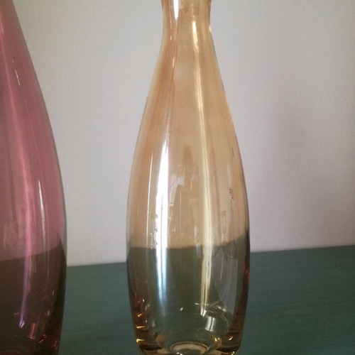 Vases used, two colored with gift purple vase with embossed design