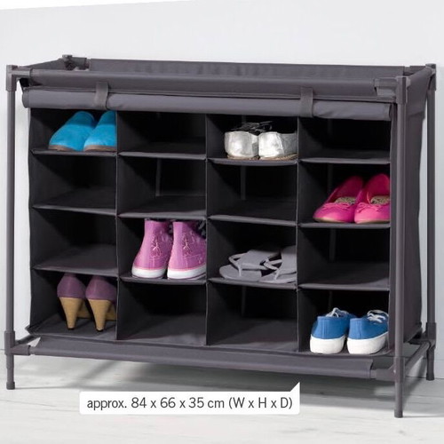 Fabric shoe rack 16 compartments like new, gray