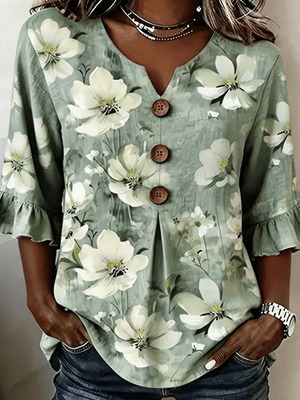 Floral blouse plus size 3XL EU 50, new, green and white