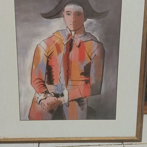 Vintage Pablo Picasso Arlequin with Crossed Hands Print used, framed