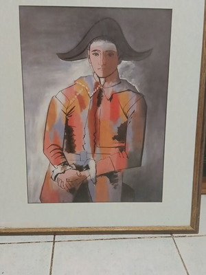 Vintage Pablo Picasso Arlequin with Crossed Hands Print used, framed