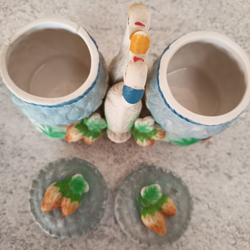 Vintage ceramic set with geese and strawberries used