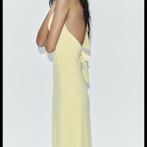 Zara dress M, soft yellow, halter neck with back zipper