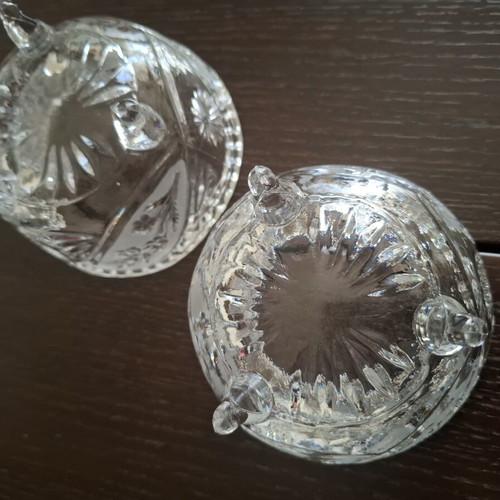 Vintage glass bowls set of 2 with feet and embossed designs 12cm like new