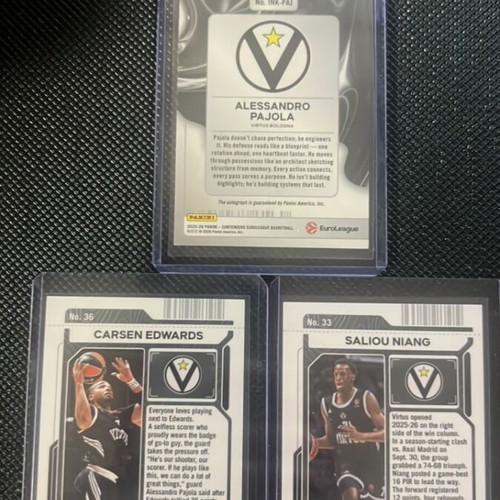 Virtus Bologna Basketball Cards new, Alessandro Pajola, Carsen Edwards, Saliou Niang