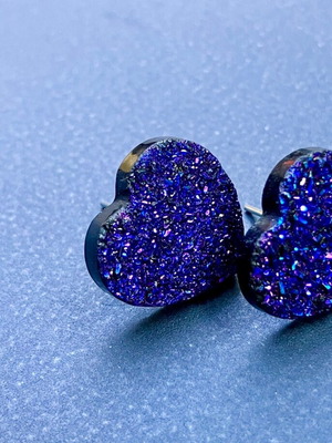 Heart-shaped earrings like new, purple and blue