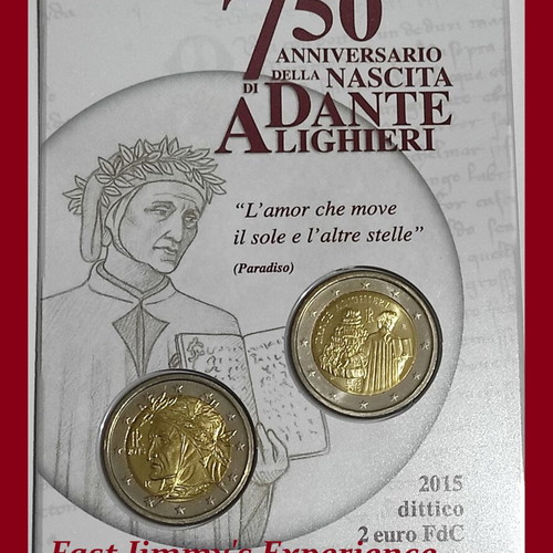 Dante Alighieri 2 Euro Coin Card Italy 2015 BU