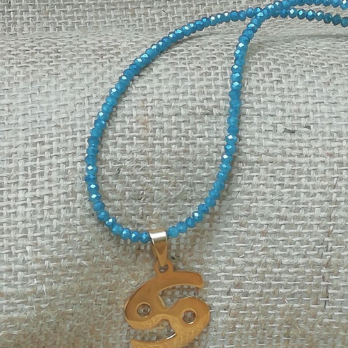 Cancer Zodiac Necklace gold plated with blue iridescent pendant