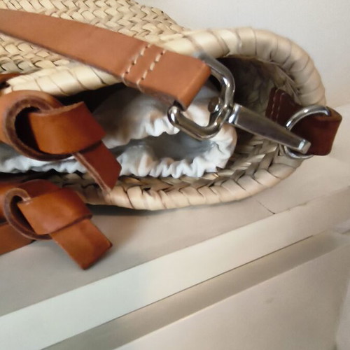 Mango straw shoulder and crossbody bag with leather details