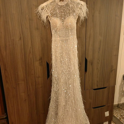 Wedding Dress Like New by Stylianos, Beige Silver, Size S