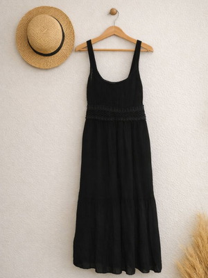 Black summer dress size S like new with straps and lace detail