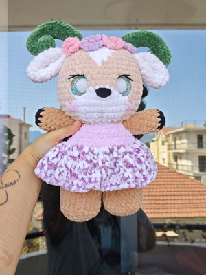 Goat doll with spring theme, new, velvet yarn