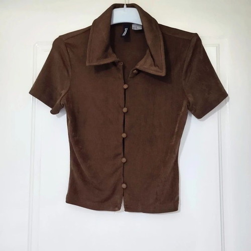 H&M ribbed cropped jersey top XS short sleeved brown, like new