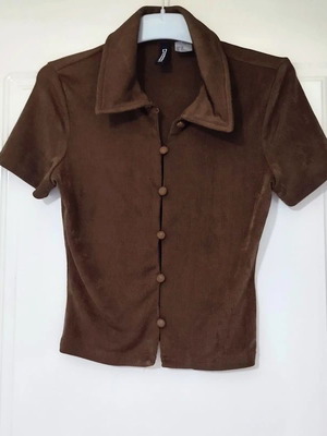 H&M ribbed cropped jersey top XS short sleeved brown, like new